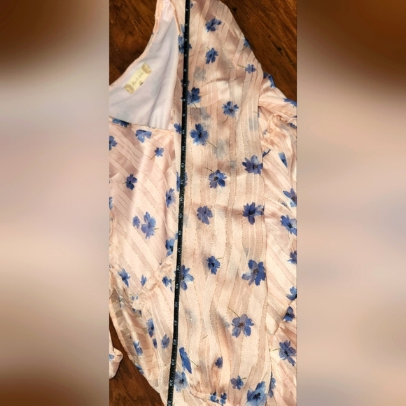 Altar'd State Small Light Pink Blue Floral Mini Dress with Gold Detail - Picture 10 of 12